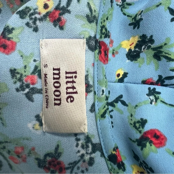 Aritzia Little Moon Elm Blue Floral Wrap Midi Dress Cottagecore Prairie B13 - Picture 9 of 10
